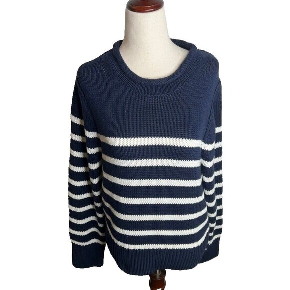 J.Crew $90 Heritage cotton Rollneck™ sweater in stripe Ivory Navy Size S CE486 - Picture 3 of 9